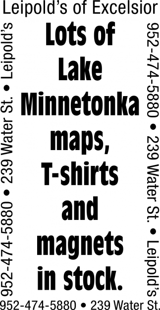 Lots Of Lake Minnetonka Maps, T-shirts and Magnets In Stock