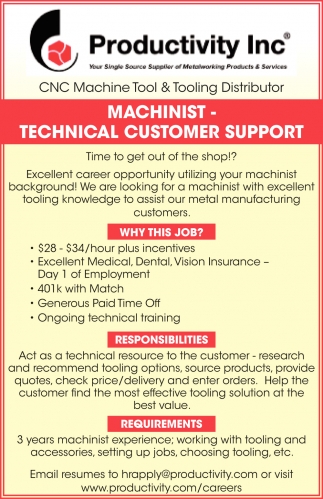 Machinist - Technical Customer Support