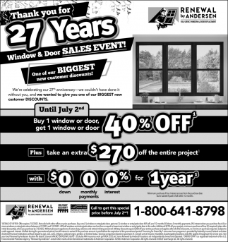 27 Years Window & Door Sales Event!
