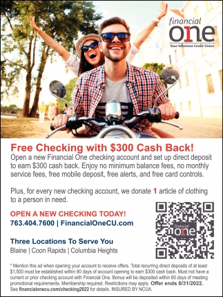 Free Checking With $300 Cash Back!
