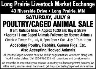 Poultry/Caged Animal Sale