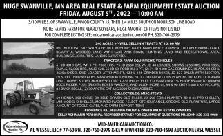 Huge Swanville, Mn Area Real Estate & Farm Equipment Estate Auction