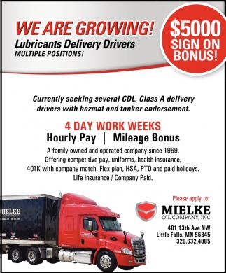 Lubricant Delivery Driver Job