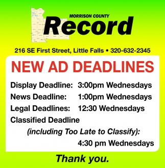 New Ad Deadlines