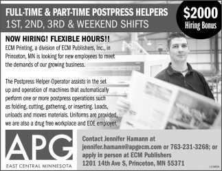 Full - Time & Part - Time Postpress Helpers