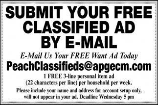 Submit Your Free Classified Ad By E-Mail