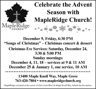 Celebrate The Advent Season With MapleRidge Church 