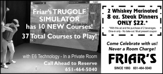 Friar's Trugolf Simulator Has 10 New Courses!