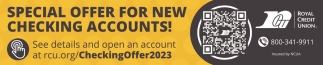 Special Offer For New Cheking Accounts!