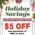 Holiday Savings - $5 OFF