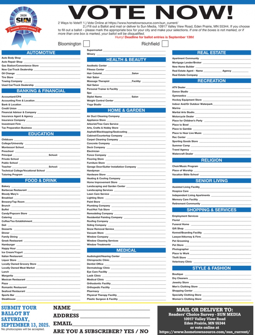 Readers' Choice Survey Media - Sun Media