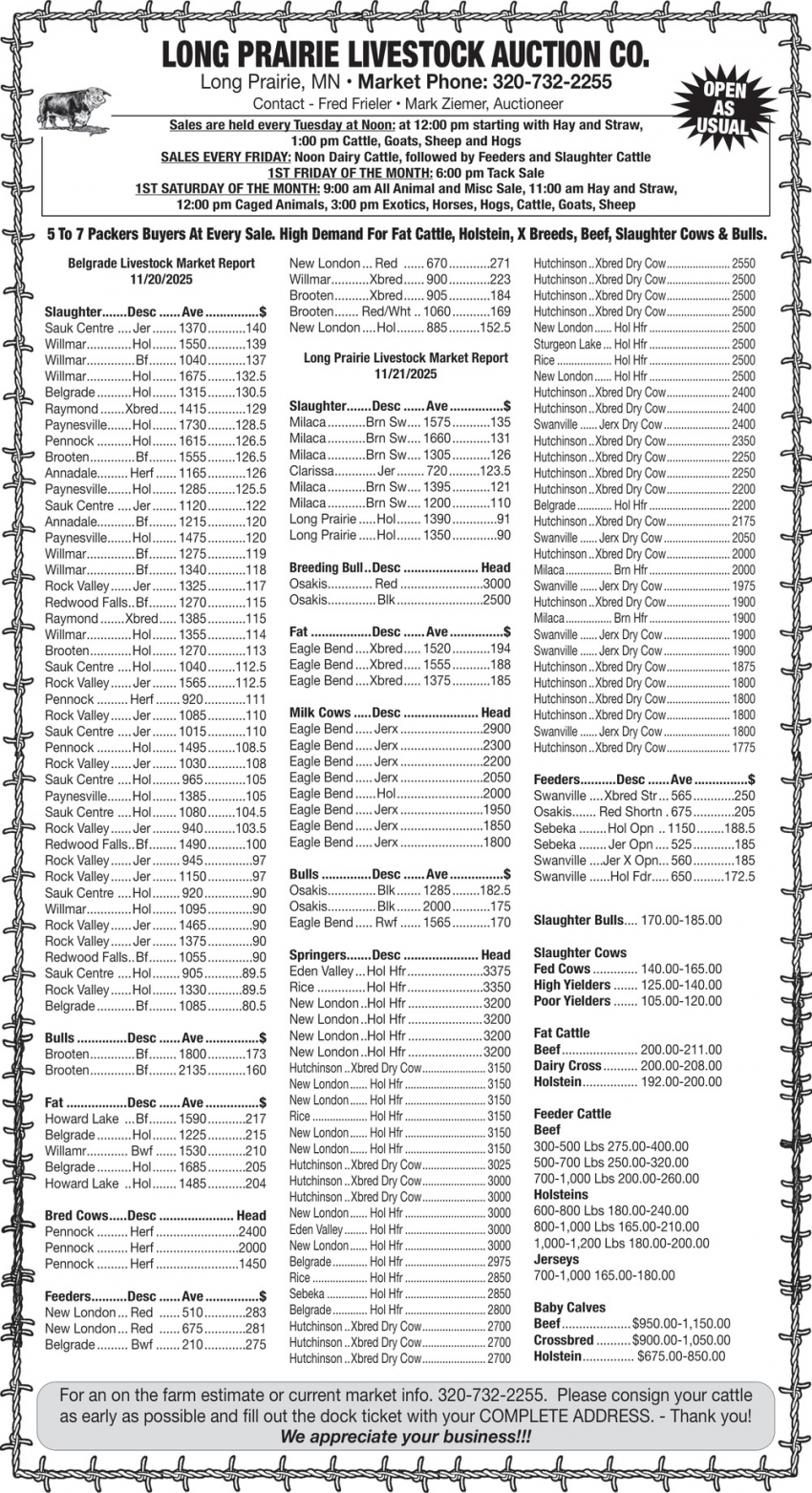 Long Prairie Livestock Auction Co.
