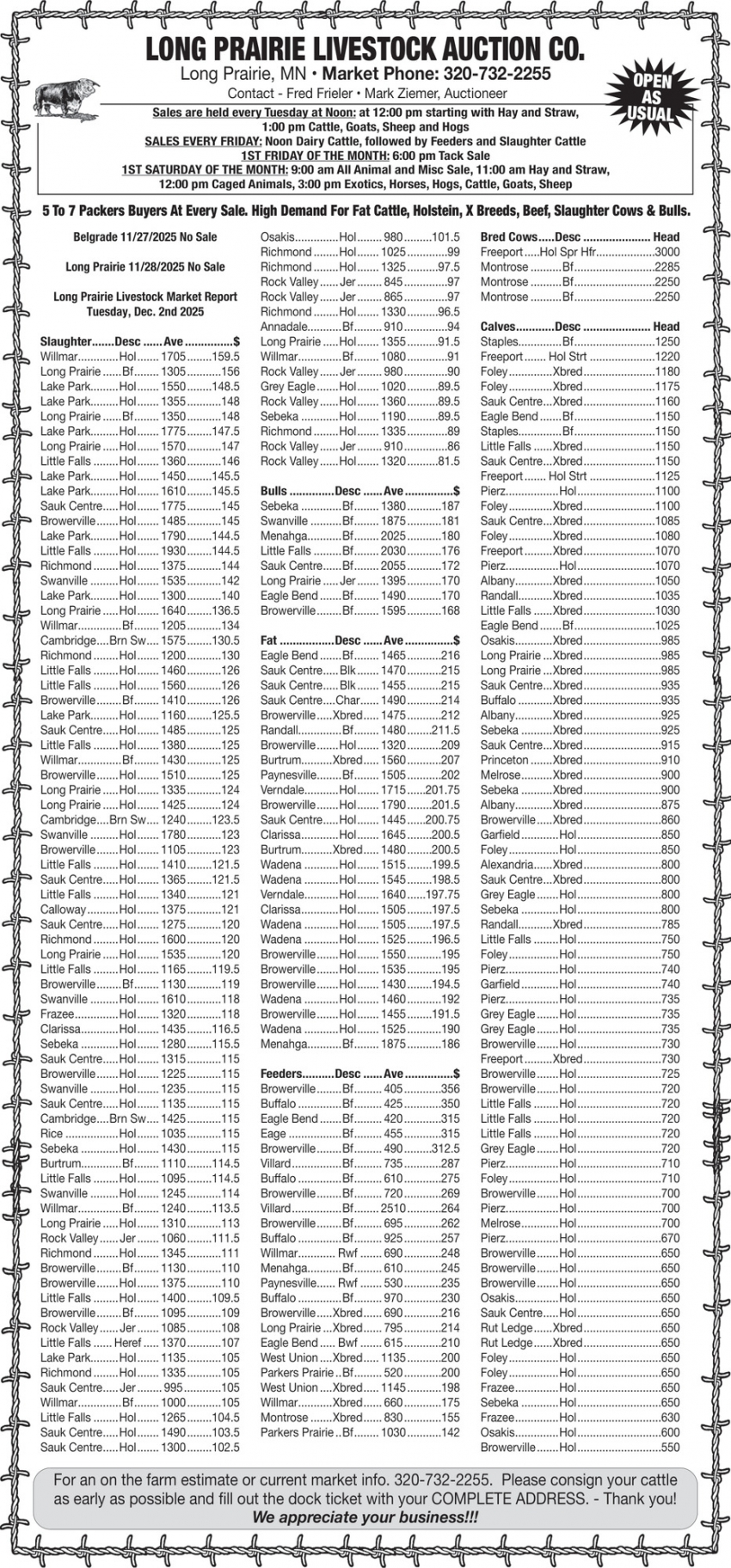Long Prairie Livestock Auction Co.