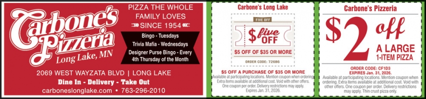 Carbone's Pizzeria Bar & Grill