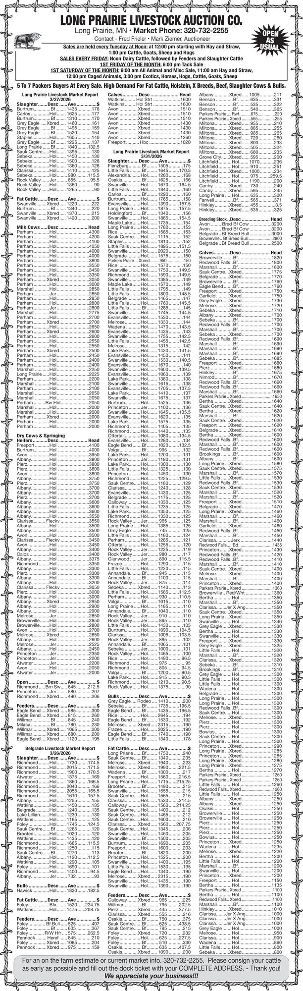 Long Prairie Livestock Auction Co.