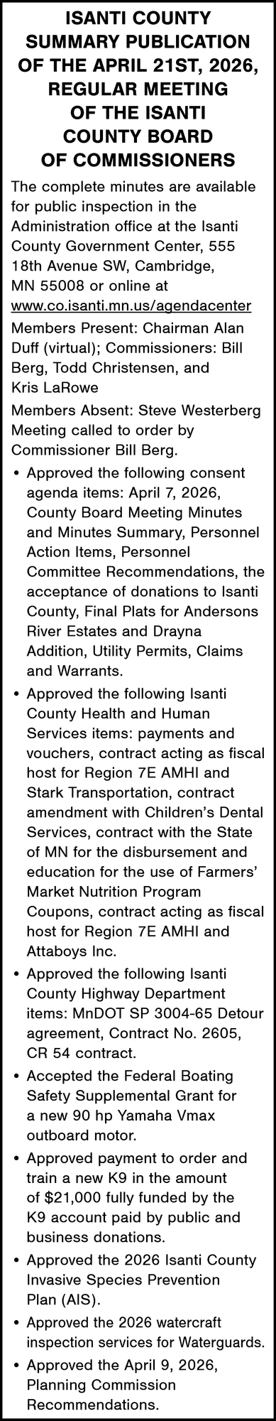 Isanti County Board of Commissioners