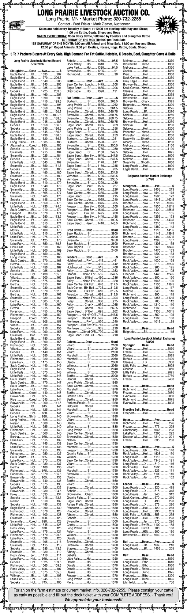 Long Prairie Livestock Auction Co.