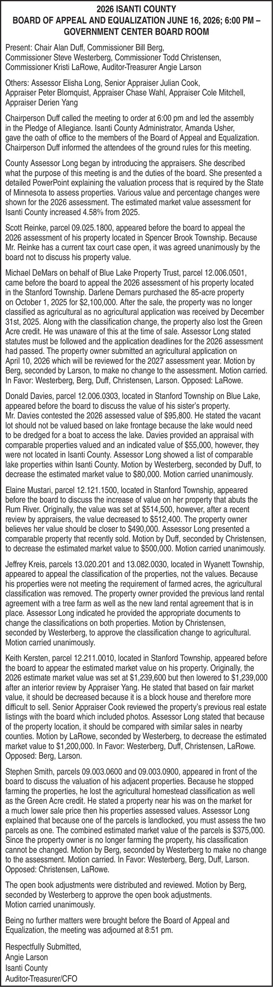 Isanti County Board of Appeal and Equalization