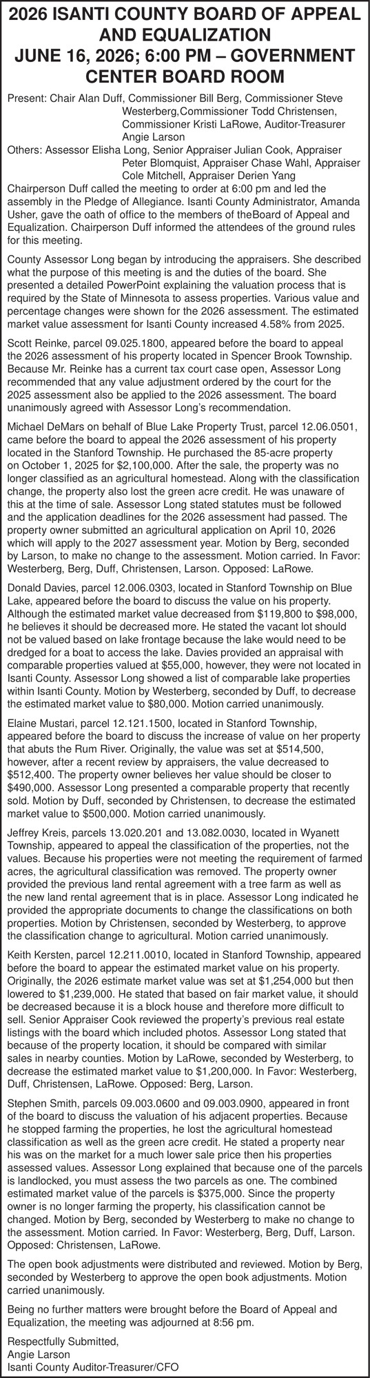 Isanti County Board of Appeal and Equalization