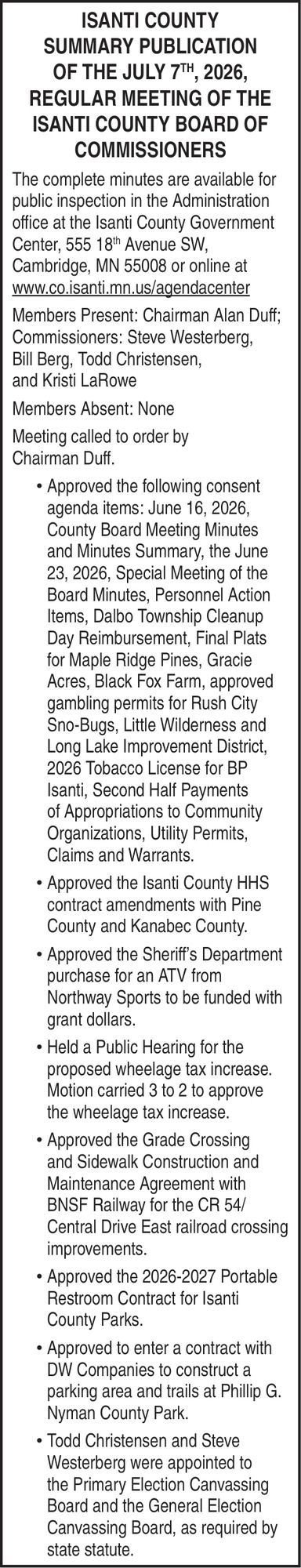 Isanti County Board of Commissioners