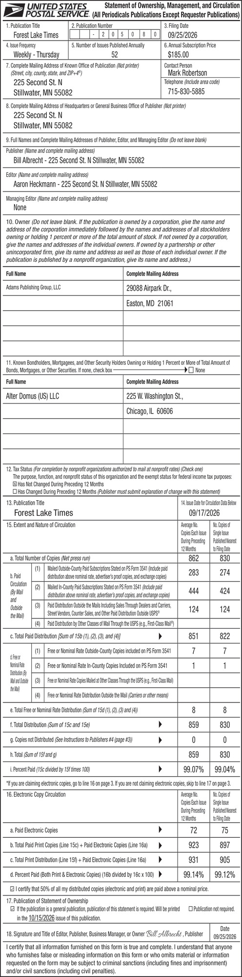 Forest Lake Times