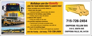 Holidays Are for Family Chippewa Yellow Bus