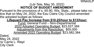 Notice of Budget Amendment