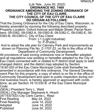 Ordinance Amending The Zoning Ordinance of the City of Eau Claire