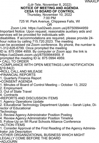 Notice of Meeting & Agenda