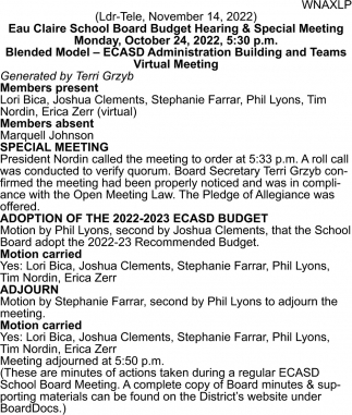 Budget Hearing & Special Meeting