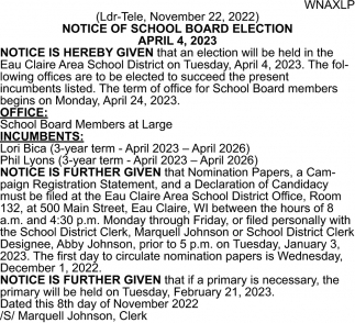 Notice of School Board Election