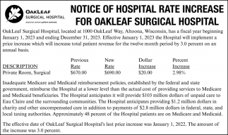 Notice of Hospital Rate Increase for Oakleaf Surgical Hospital