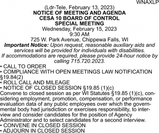 Notice of Meeting and Agenda