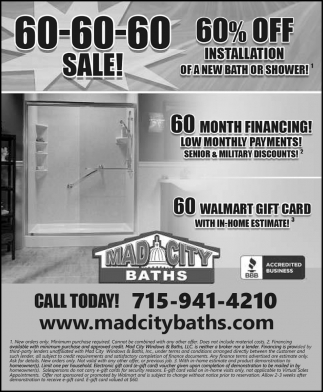 60% OFF Installation of a New Bath or Shower!