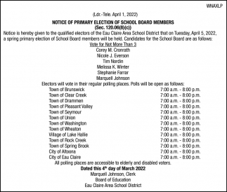 Notice of Primary Election of School Board Members