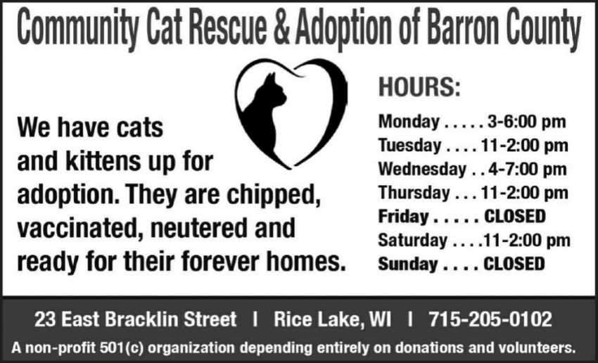 Community Cat Rescue & Adoption of Barron County