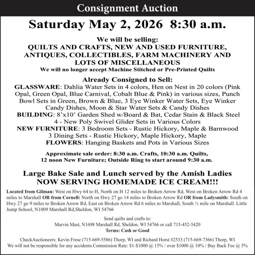 Consignment Auction (May 2, 2026)