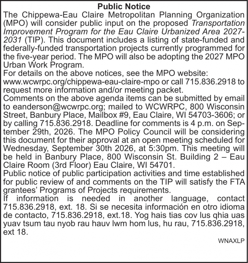 Chippewa-Eau Claire Metropolitan Planning Organization