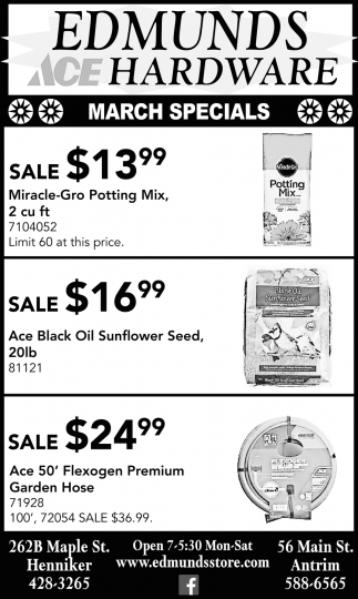March Specials, Edmunds Hardware, Henniker, NH