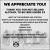 We Appreciate You! Thank You for not Selling Alcohol to Buyers Under 21!
