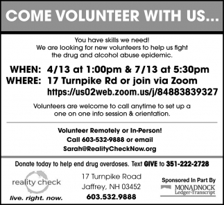 Come Volunteer With Us...