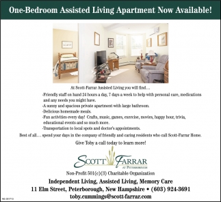 One-Bedroom Assisted Living Apartment Now Available!