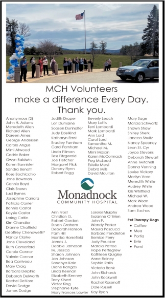 MCH Volunteers Make A Difference Every Day.