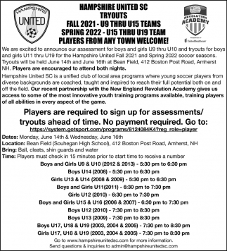 Hampshire United  SC Tryouts