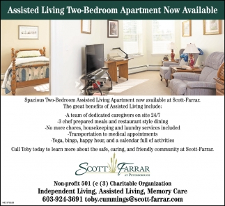 Assisted Living Two-Bedroom Apartment Now Available