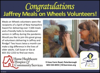 Congratulations Jaffrey Meals On Wheels Volunteers!