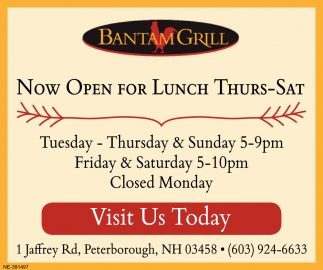 Now Open for Lunch
