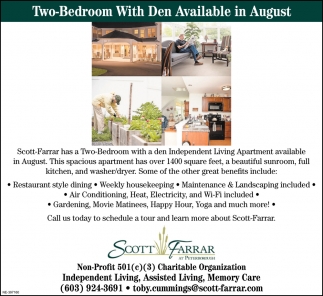 Two Bedroom With Den Available In August