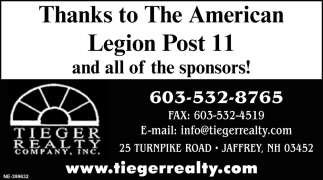 Thanks to The American Legion Post 11 and All of the Sponsors!