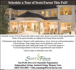Schedule A Tour Of Scott Farrar This Fall!